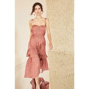 Ulla Johnson Coral Color pleated tiered corset dress